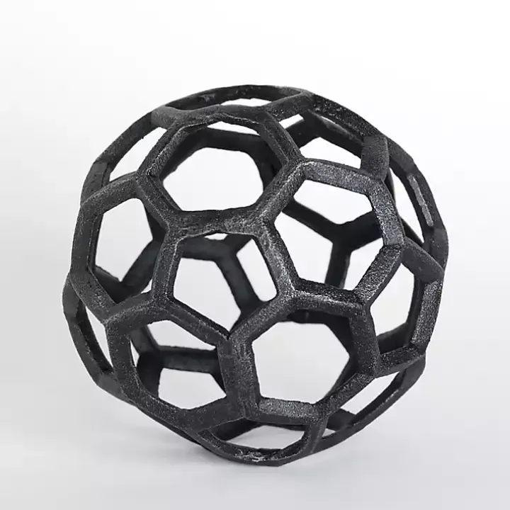 Black Cast Iron Hexagon Sphere, 6 in.