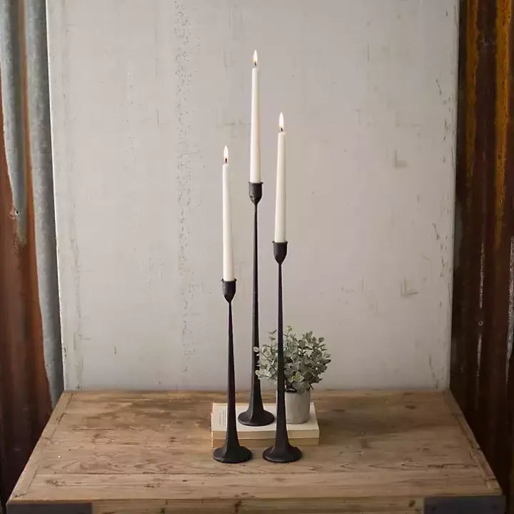 Black Cast Iron Taper Candle Holders, Set of 3