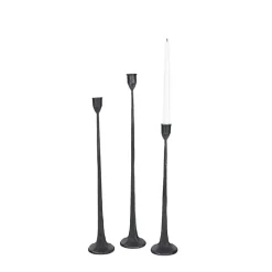 Black Cast Iron Taper Candle Holders, Set of 3