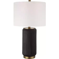 Black Ceramic Ribbed Table Lamp