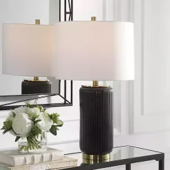 Black Ceramic Ribbed Table Lamp