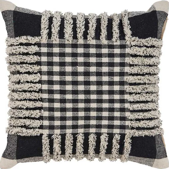 Black Check Textured Pillow