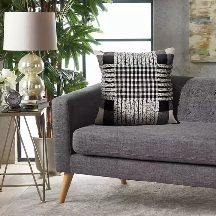 Black Check Textured Pillow