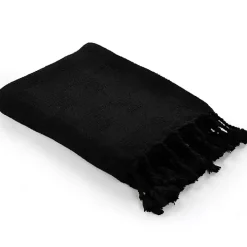 Black Checkered Weave Fringe Throw