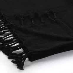 Black Checkered Weave Fringe Throw