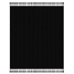 Black Checkered Weave Fringe Throw