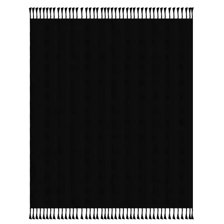 Black Checkered Weave Fringe Throw