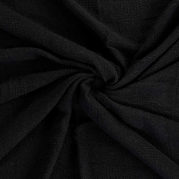 Black Checkered Weave Fringe Throw