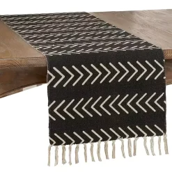 Black Chevron Table Runner with Fringe