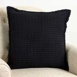 Black Cozy Waffle Pillow