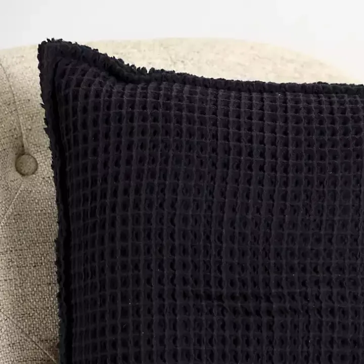 Black Cozy Waffle Pillow