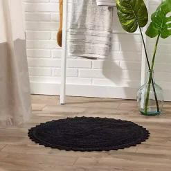 Black Crochet Round Bath Mat