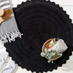 Black Crochet Round Bath Mat