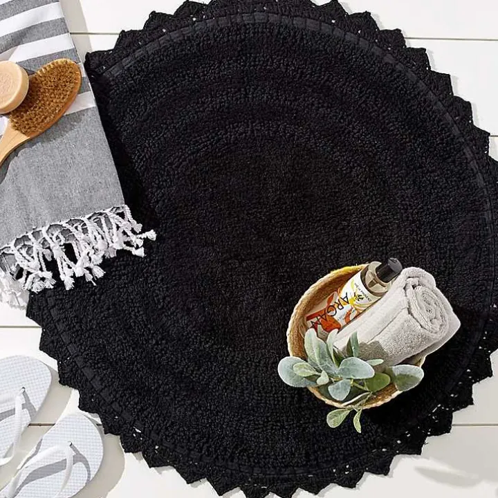 Black Crochet Round Bath Mat