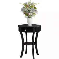 Black Curved Legs Round Drawer Accent Table