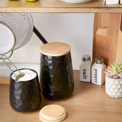 Black Dimpled Bamboo Canisters, Set of 2