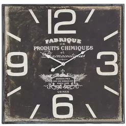 Black Distressed Wood Face Square Clock
