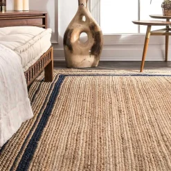 Black Double Border Braided Jute Area Rug, 5x8