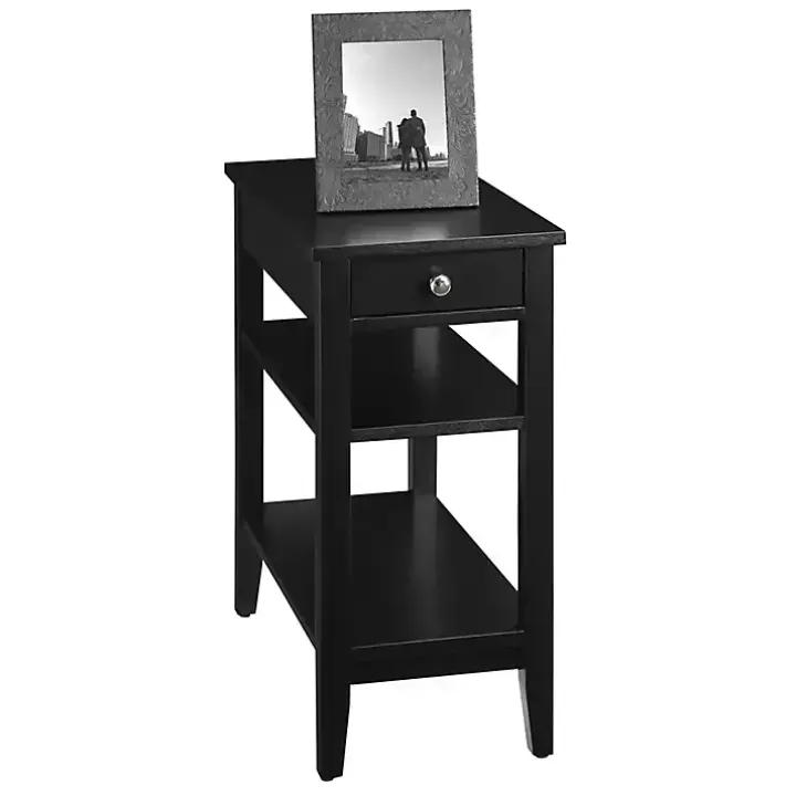 Black Double Shelf Wood Accent Table