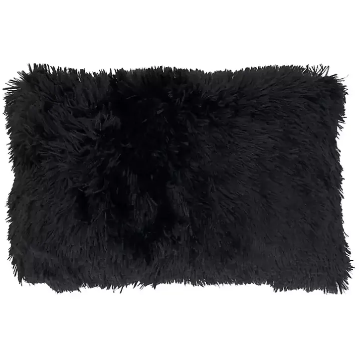 Black Faux Fur Lumbar Pillow