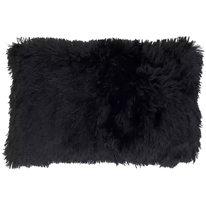 Black Faux Fur Lumbar Pillow