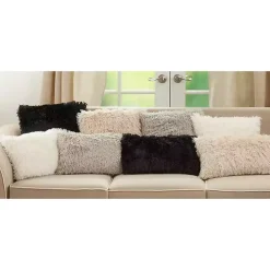 Black Faux Fur Lumbar Pillow