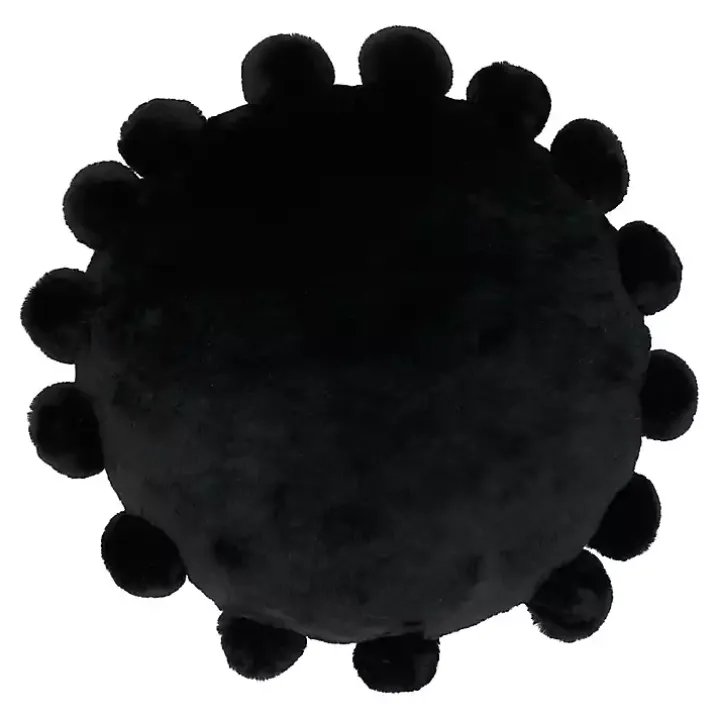 Black Faux Fur Round Pom Pom Throw Pillow