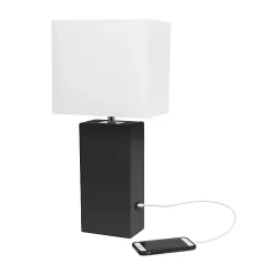 Black Faux Leather Charging Table Lamp
