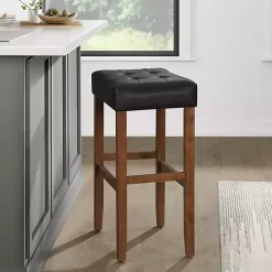 Black Faux Leather Madison Walnut Bar Stool