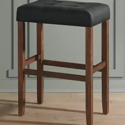 Black Faux Leather Madison Walnut Bar Stool