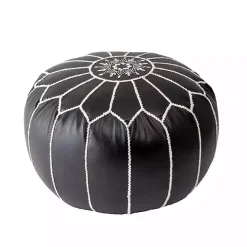 Black Faux Leather Pouf