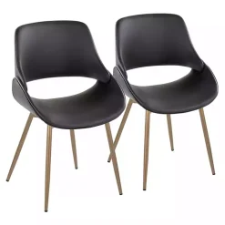 Black Faux Leather Scooped Accent Chairs, Set of 2