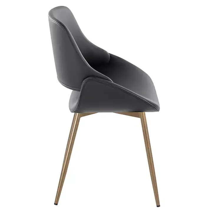 Black Faux Leather Scooped Accent Chairs, Set of 2