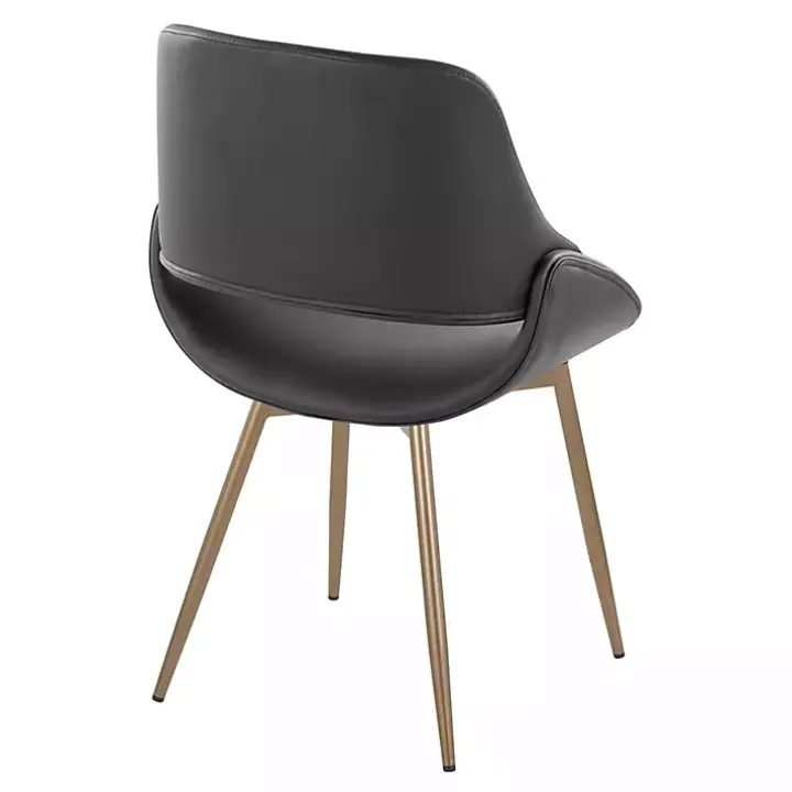 Black Faux Leather Scooped Accent Chairs, Set of 2