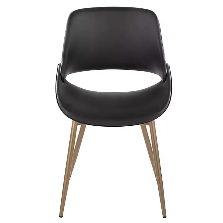 Black Faux Leather Scooped Accent Chairs, Set of 2