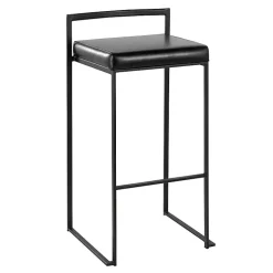 Black Faux Leather Stackable Bar Stools, Set of 2