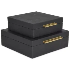 Black Faux Shagreen 2-pc. Square Decorative Boxes