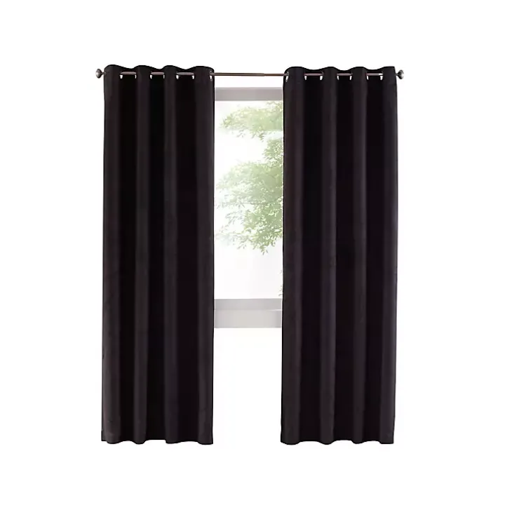 Black Faux Suede Blackout Curtain Panel, 95 in.