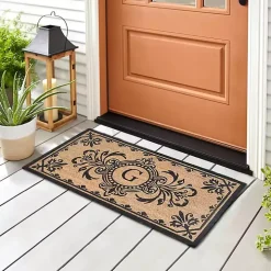 Black Fleur De Lis Monogram G Doormat