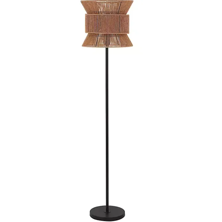 Black Floor Lamp with Natural Woven Shade