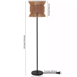 Black Floor Lamp with Natural Woven Shade
