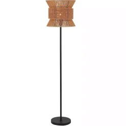 Black Floor Lamp with Natural Woven Shade