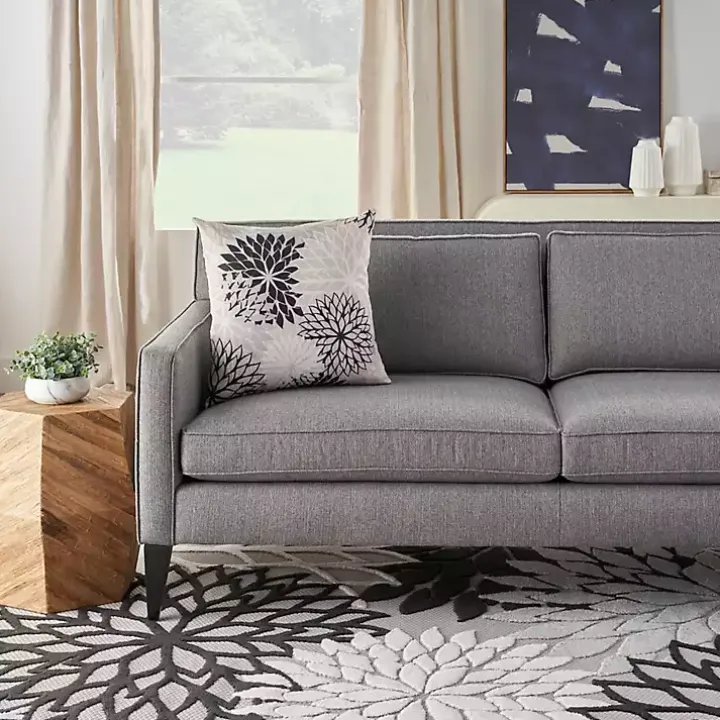 Black Floral Chevron Outdoor Throw Pillow