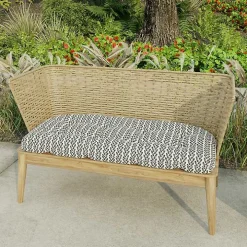 Black French Edge Outdoor Wicker Settee Cushion