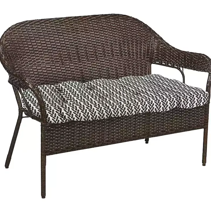 Black French Edge Outdoor Wicker Settee Cushion