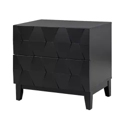 Black Geometric 2-Drawer Charging Nightstand