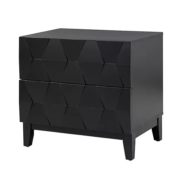 Black Geometric 2-Drawer Charging Nightstand
