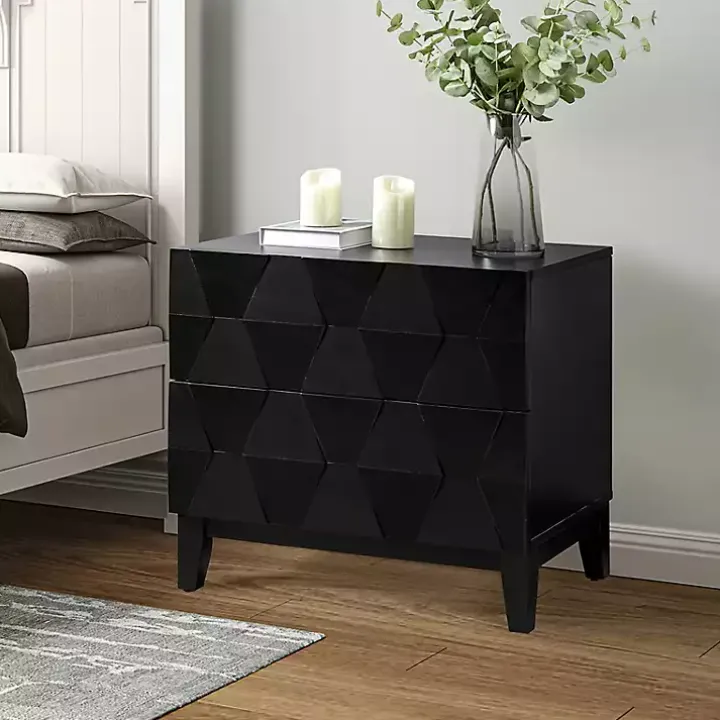 Black Geometric 2-Drawer Charging Nightstand