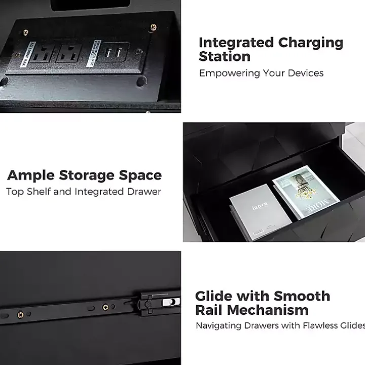 Black Geometric 2-Drawer Charging Nightstand