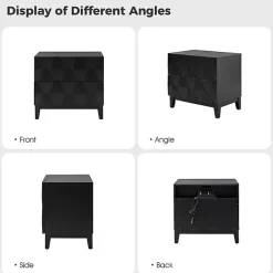 Black Geometric 2-Drawer Charging Nightstand